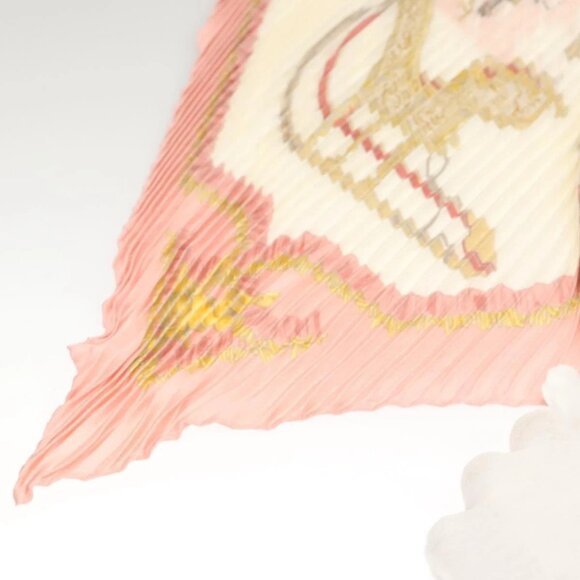 HERMES Pleated Carre 90 Scarf ""Traineaux et glifsades"" Silk Pink Auth - Picture 8 of 16